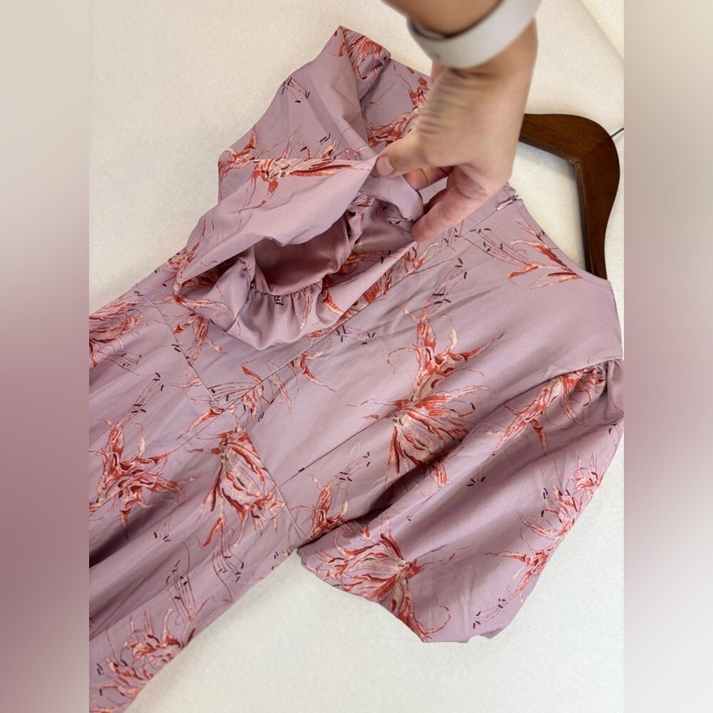 NEW Pink‎ Floral Easter Dress Bow Mini Short Sleeve V Neck Wedding Blush Small - Picture 10 of 14